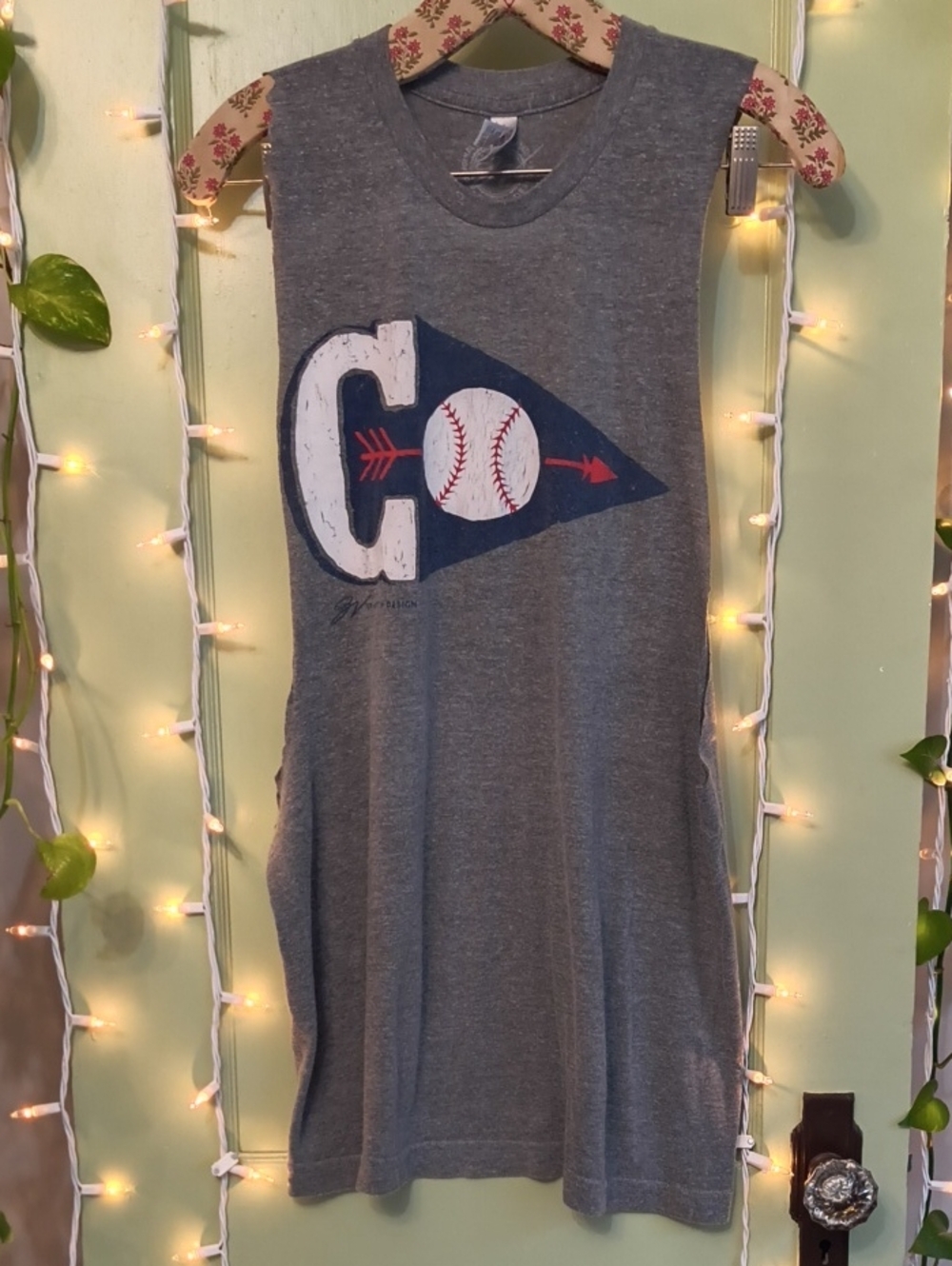 Men's American Apparel Cleveland Indians Guardians Baseball Grey Cut Off Tank L